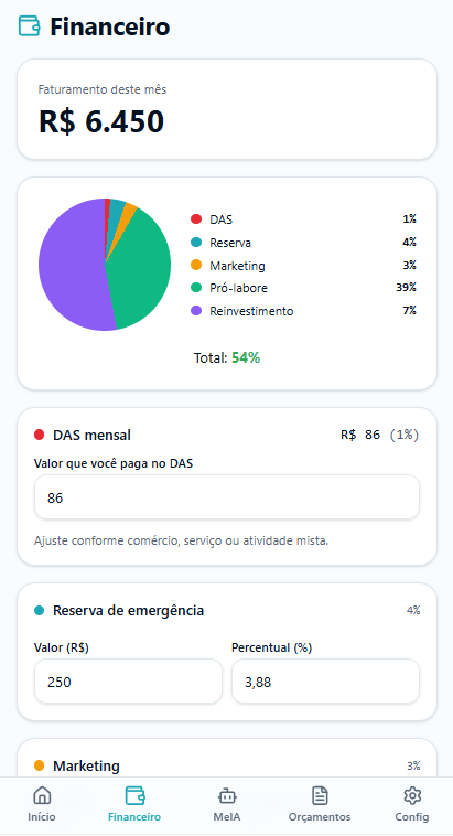 Tela Financeiro do MeIA